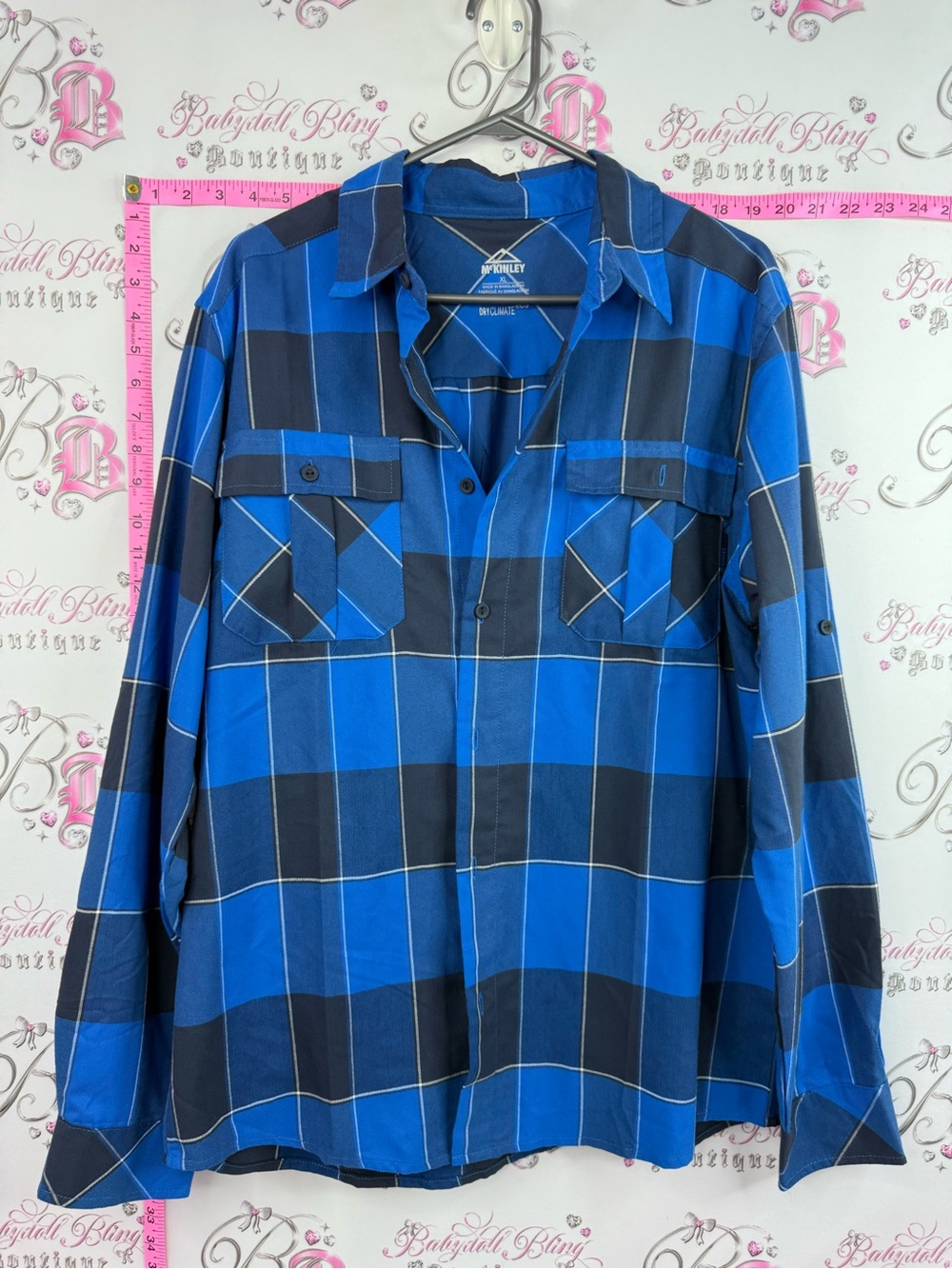 MCKINLEY DRY CLIMATE eco Blue Plaid Button-Down Shirt with Chest Pockets